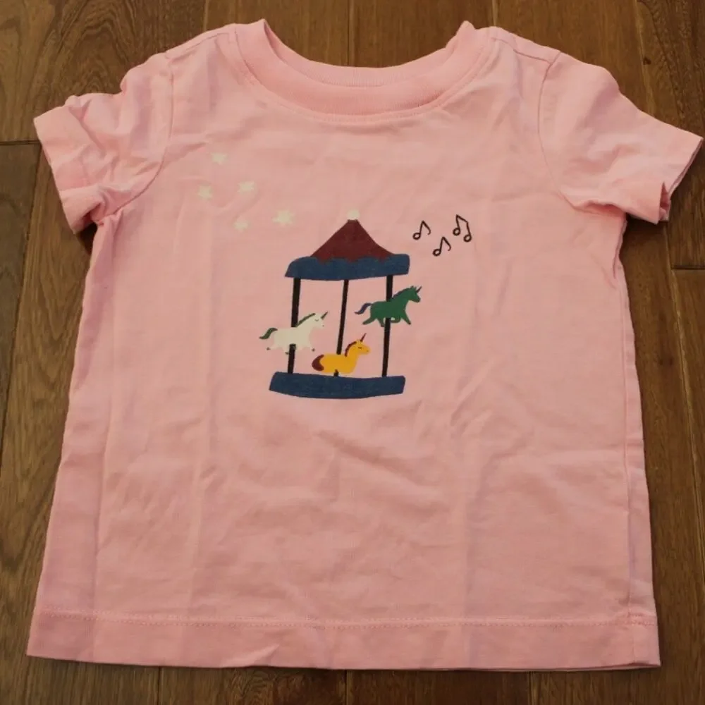 Hanna Andersson Carousel Graphic Short Sleeve Cotton T-Shirt Pink‎ 18-24 Month